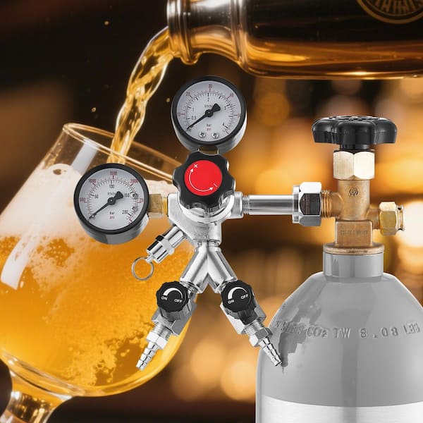CO2 Regulator with Dual Gauges Valves Adjustable 0-60 PSI Pressure Durable Gas Regulator Compatible CGA320 Connection