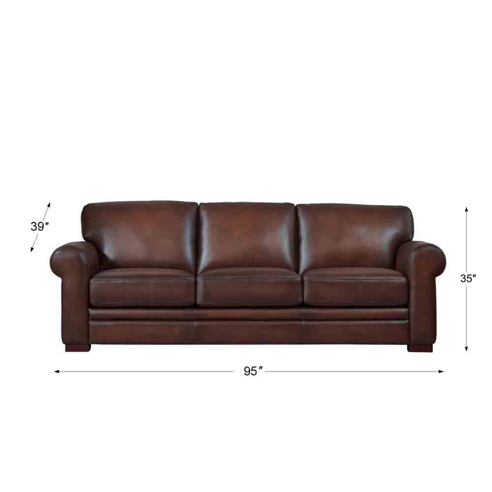95'' Caramel Brown Leather Sofa with Solid Wood Frame