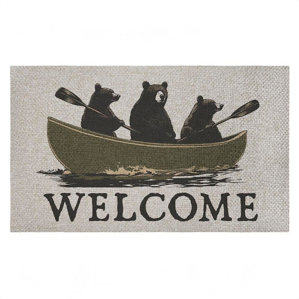 Welcome Rowing Bears Brown 18 in. x 30 in. Polyester Non-Slip Outdoor Door Mat