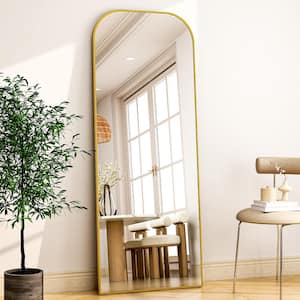 Gold 25.6 in. W x 70.5 in. H Modern Rectangular Rounded-Top Aluminum Framed Full Length Mirror Floor Mirror