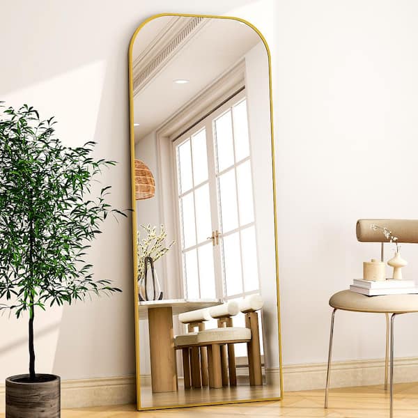 Gold 25.6 in. W x 70.5 in. H Modern Rectangular Rounded-Top Aluminum Framed Full Length Mirror Floor Mirror