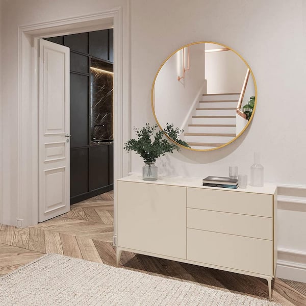 Seafuloy Round Wall Mirror Metal Frame Circle Mirror for Bedroom, Bathroom, Entryway Wall Decor 32 in. W x 32 in. H Gold - image 3