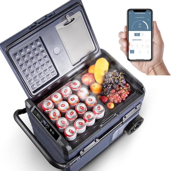 1.59 cu. ft. Outdoor Refrigerator Metal Shell Chest Portable Refrigerator  with App Control for Car Use in Silver