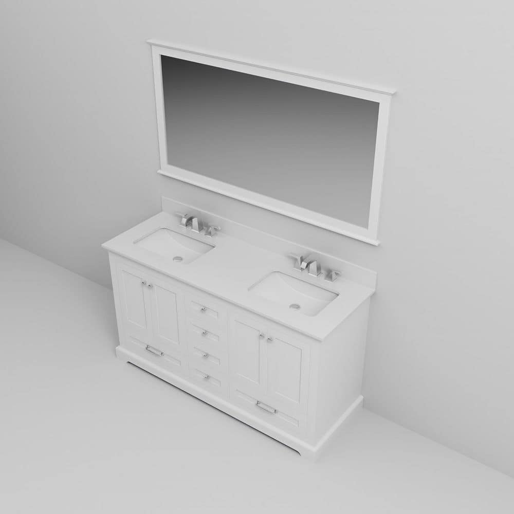 Dukes 60-Inch White Double Freestanding Vanity with Nickel Hardware