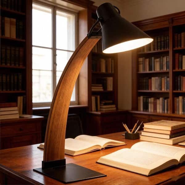 Basdien 22 in. Black Noah Table Lamp with Adjustable Metal Shade