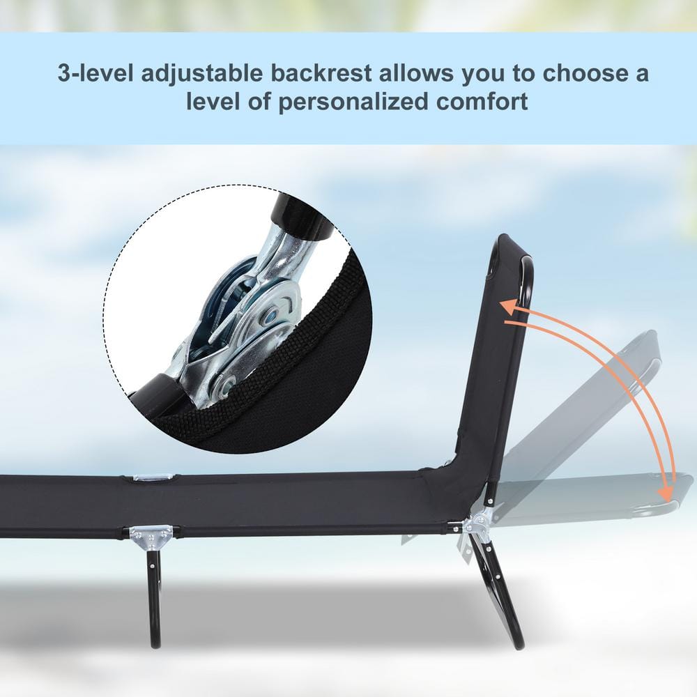 Beachside Bliss Black Oxford Foldable Chaise Lounge with 5-Position Backrest