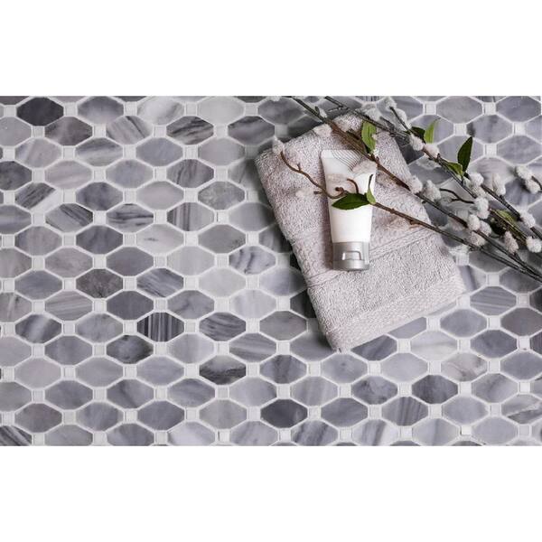 Apollo Tile Indigo Gray and White 12-in x 12-in Polished Natural Stone Marble Octagon Dot Patterned Floor and Wall Tile (5.08-sq. ft/ Carton)