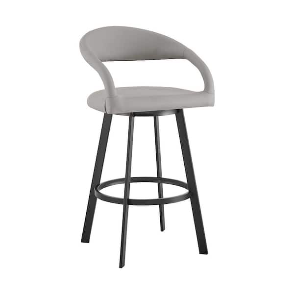 Armen Living Ramona 26 in. Light Gray Low Back Metal Counter Stool with Faux Leather Seat