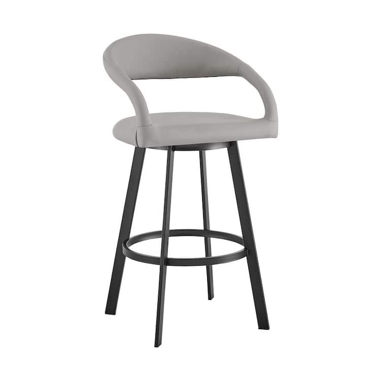 Armen Living Ramona 26 in. Light Gray Low Back Metal Counter Stool with Faux Leather Seat
