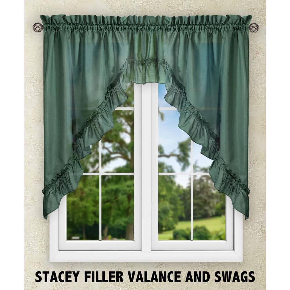 Stacey Harvest Green Ruffled Swag Curtain with Rod Pocket