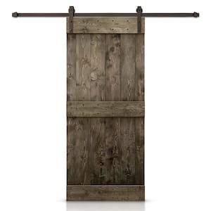 Mid-Bar 30 in. x 84 in. Dark Coffee Stained DIY Knotty Pine Wood Interior Sliding Barn Door with Hardware Kit