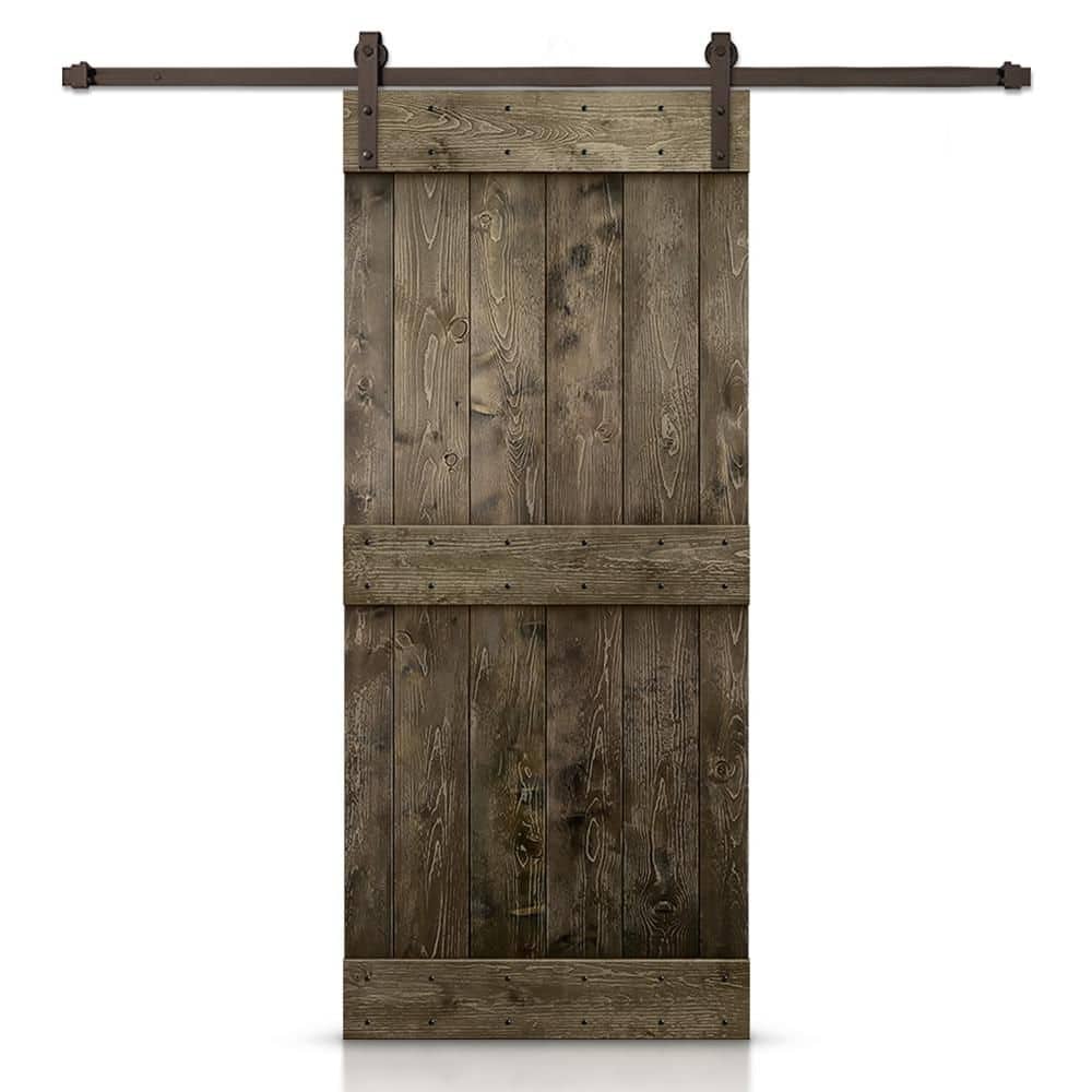 28 in. x 84 in. Distressed Mid-Bar Series Espresso Stained DIY Wood Interior Sliding Barn Door with Hardware Kit price history on PriceWatchPro