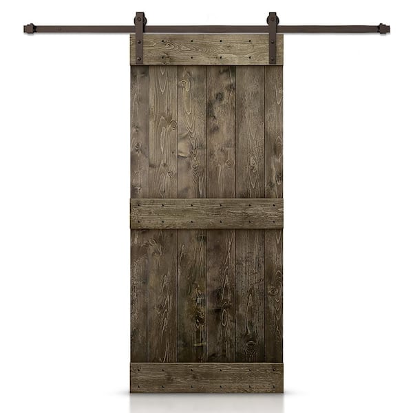 CALHOME 44 in. x 84 in. Distressed Mid-Bar Series Espresso Stained DIY Wood Interior Sliding Barn Door with Hardware Kit