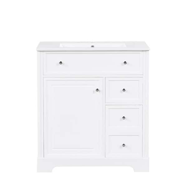 30 in. Bath Vanity Cabinet without Top in White Assembled with Door and Two Drawers