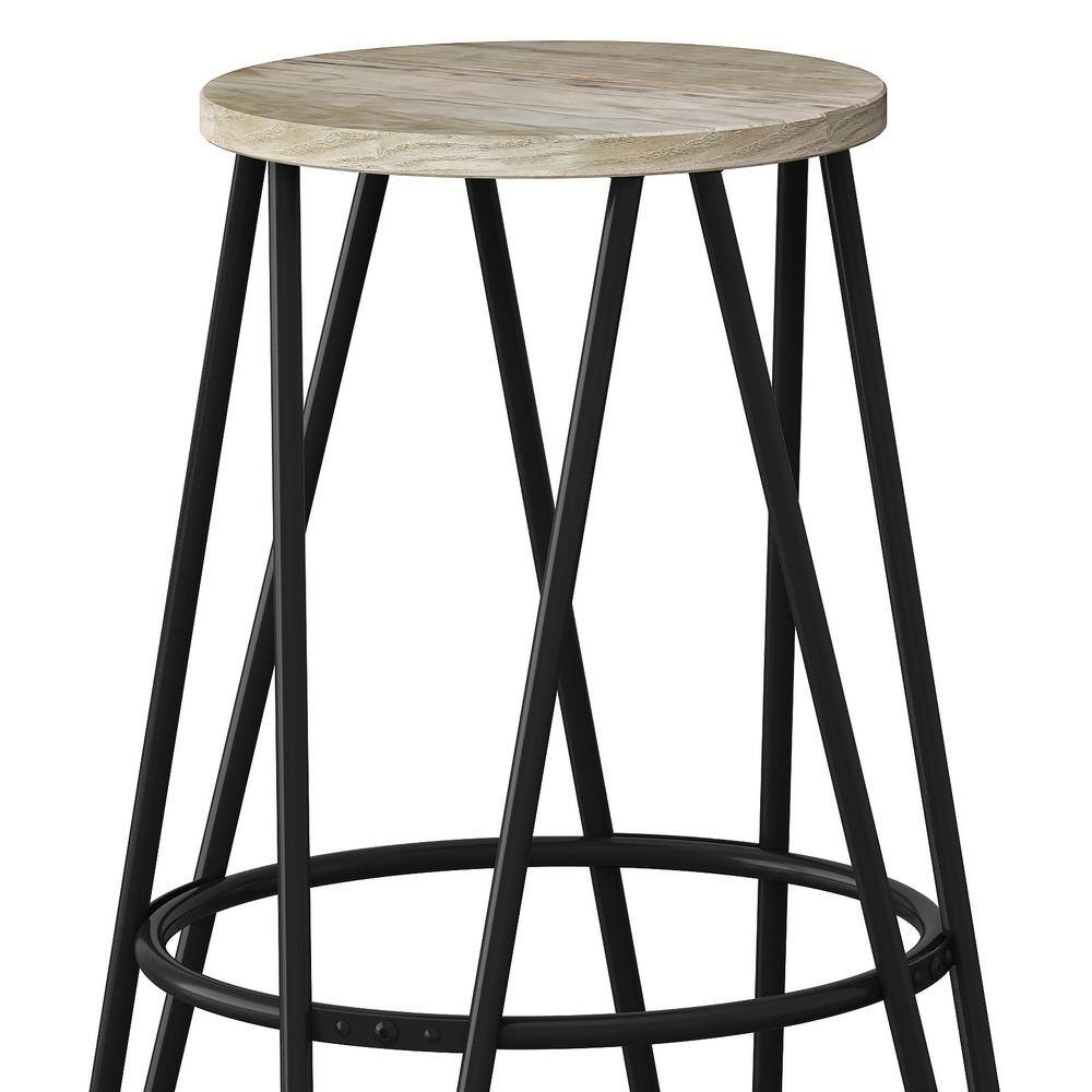 Simeon 26" Natural Wood and Black Metal Backless Counter Stools