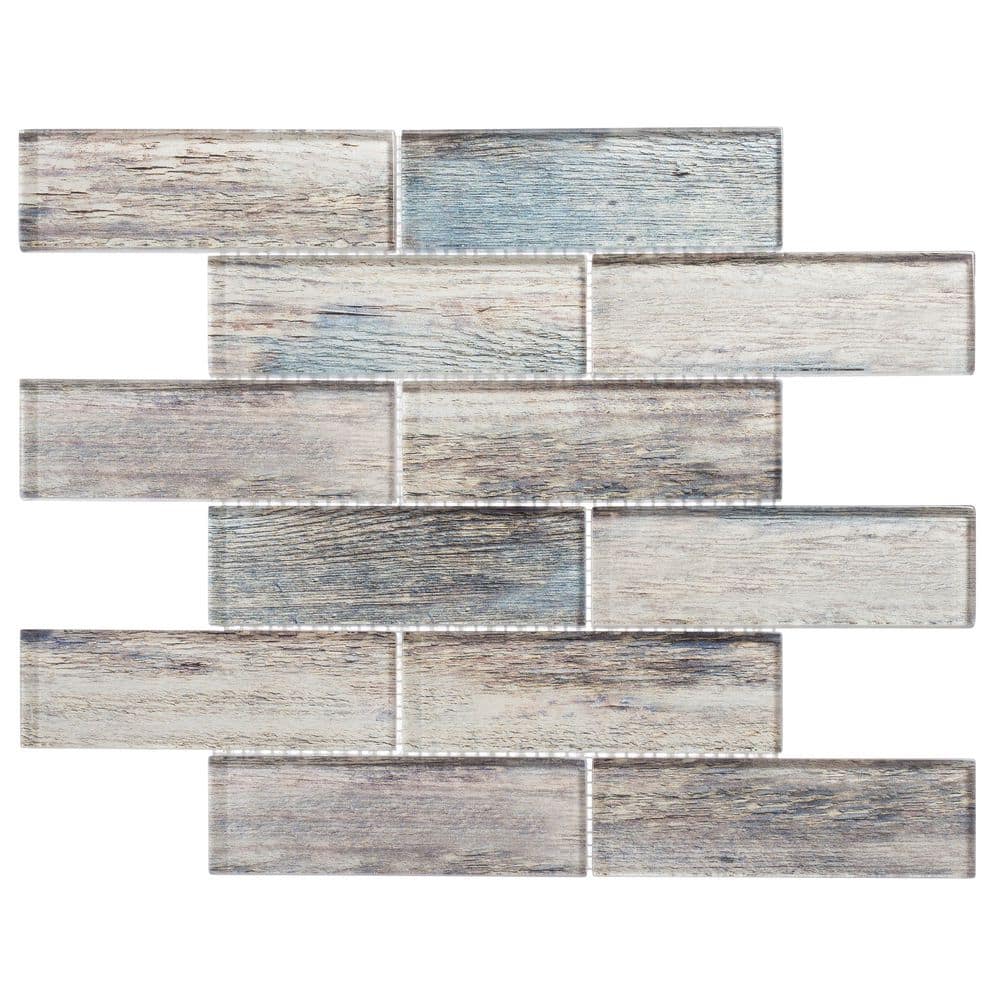 Migdal Reinbue Gray/Blue 5 in. x 6.5 in. Smooth Glass Mosaic Wall Tile Samp