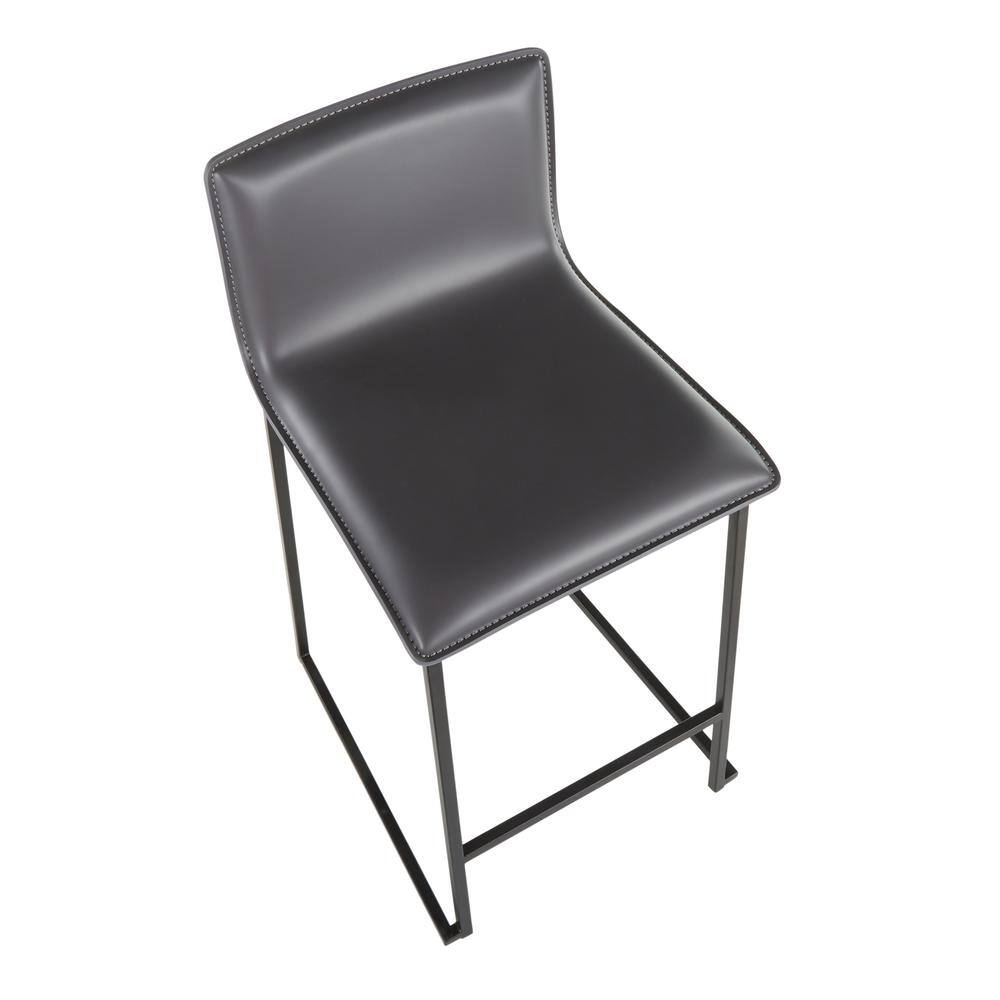 Modern Glam 26" Gray Faux Leather Counter Stool with Black Metal Base - Set of 2
