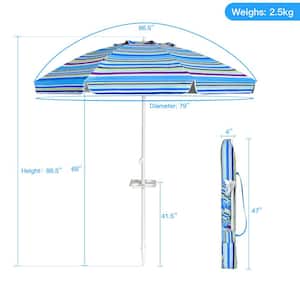 7.2 ft. Steel Tilt Beach Umbrella with Sand Anchor in Blue