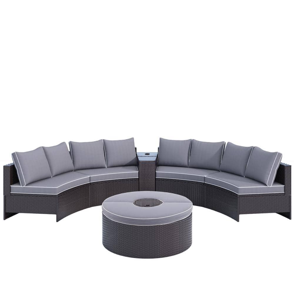 Brown 6-Piece Wicker Patio Conversation Sectional Seating Set with Cushion 