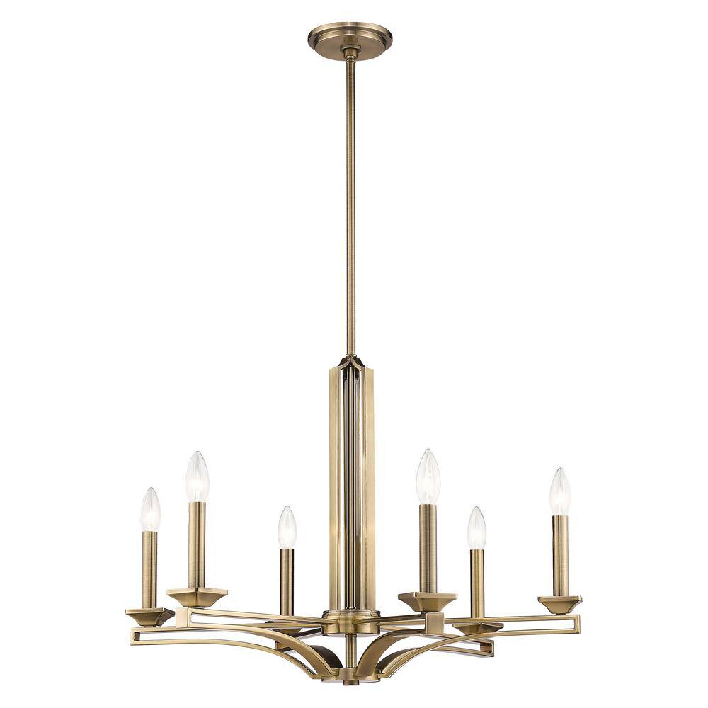 Antique Brass 6-Light Candelabra Chandelier with Adjustable Rods
