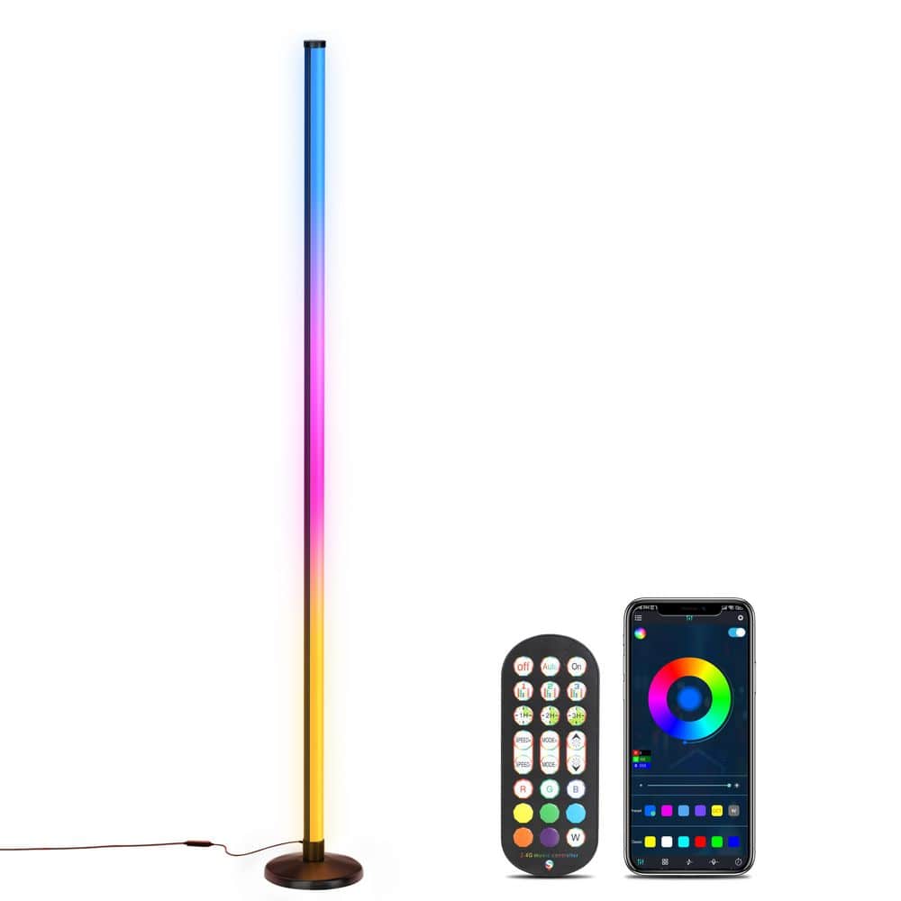 BICIK 57 in. Black Modern 1-Light Smart Dimmable Column Floor Lamp for Living Room with Remote and App Control H-ZMD02-US-BK - The Home Depot