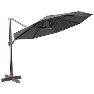 11 ft. x 11 ft. Heavy-Duty Frame Single Octagon Outdoor Cantilever Umbrella in Dark Gray