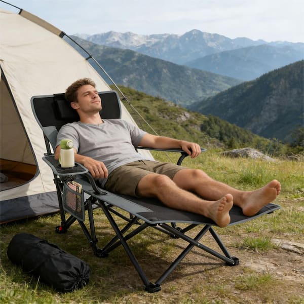 Adjustable Camping Chair with Foot Rest,90°- 140°Reclining Lounge Chair Heavy Duty Outdoor Chairs, 500 lbs Capacity