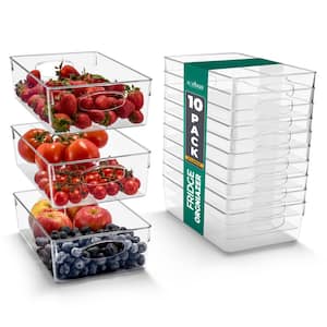 10-Pack XL Clear Plastic Organizing Bins, Extra Large Refrigerator, Fridge, Pantry, and Kitchen Storage Organizers