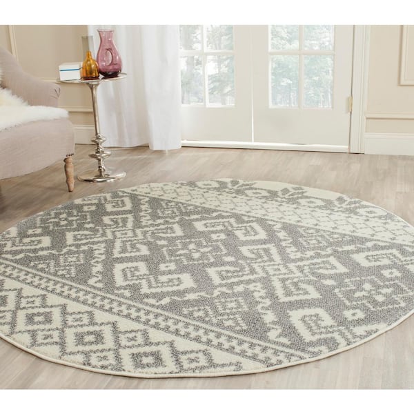 Adirondack Ivory/Silver 10 ft. x 10 ft. Round Geometric Area Rug