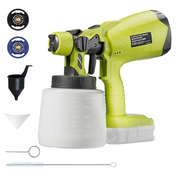 1000ml Cordless Paint Sprayer Electric Spray Gun High Flow 3 Spray Patterns 2 Nozzle for Home Painting, Green