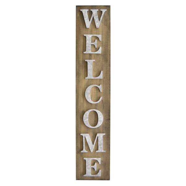 THREE HANDS Novelty Sign-Welcome Finished in Brown - 8.75 X 1.5 X 44.5