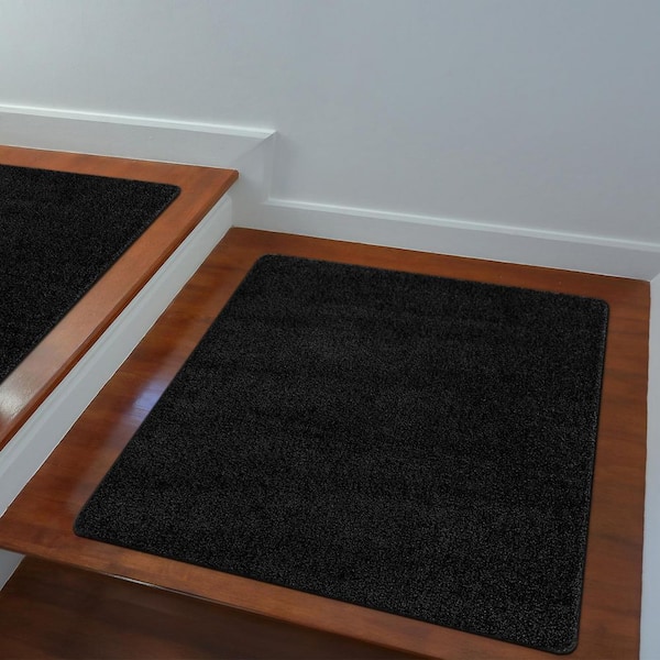 3 ft. x 3 ft. Black Silky Solid Plus Thick Pile Non Slip Easy Clean Non Shedding Modern Landing Mat Indoor Area Rug