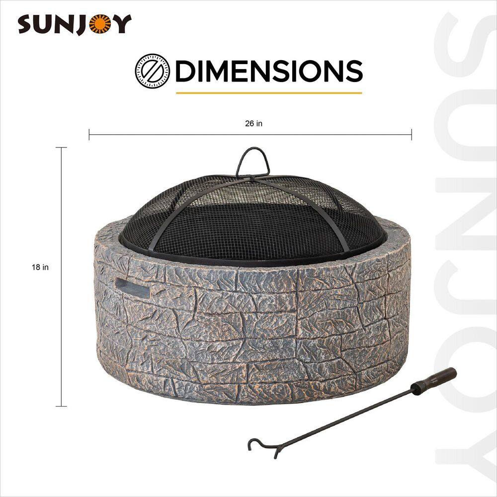 Gray Stone and Steel Wood-Burning Fire Pit with Mesh Screen