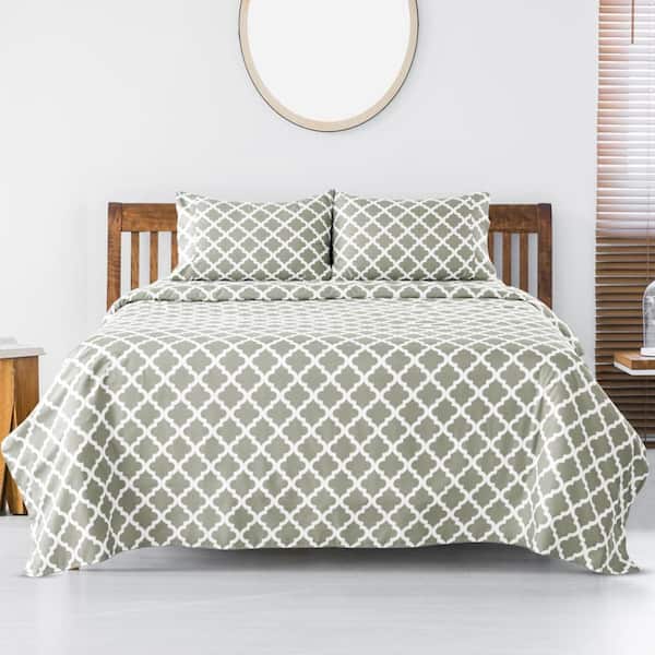 Lux Decor 4-Piece Microfiber Sheet Set Geometric Pattern with Deep Pocket Fitted Sheet and Pillowcases-Full Taupe