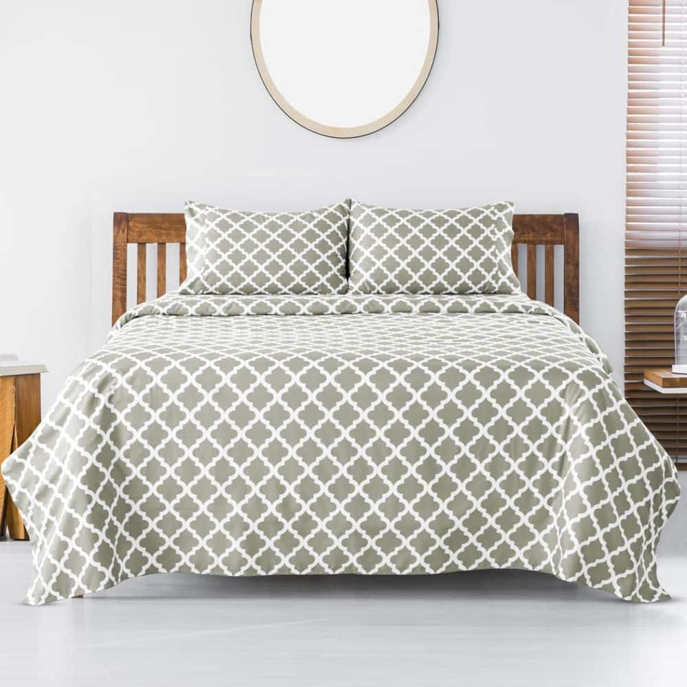 Lux Decor 3-Piece Microfiber Sheet Set Geometric Pattern with Deep Pocket Fitted Sheet and Pillowcase-Twin XL Taupe price history on PriceWatchPro
