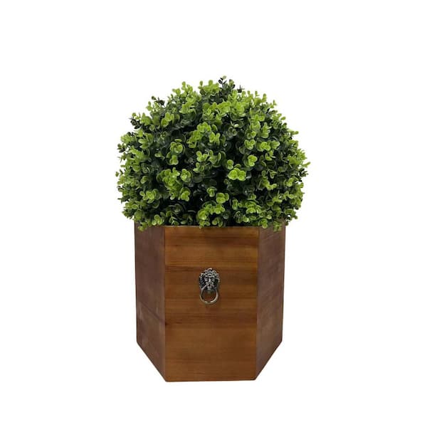 Unbranded 24 in. Ball Topiary in Redwood Pot, Artificial Faux Plant for Indoor and Outdoor