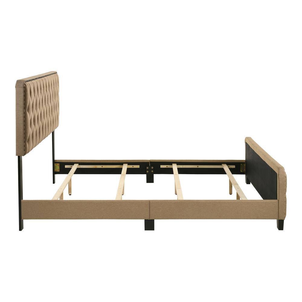 Regal King Brown Upholstered Platform Bed with Nailhead Trim