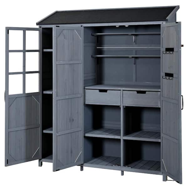 JPJPUU 5 ft. x 1.5 ft. Gray Wood Shed with Workstation and Storage