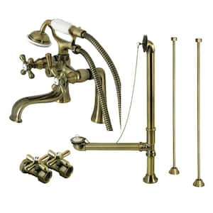 Vintage 2-Handle Clawfoot Tub Faucet Packages with Supply Line and Tub Drain in Antique Brass