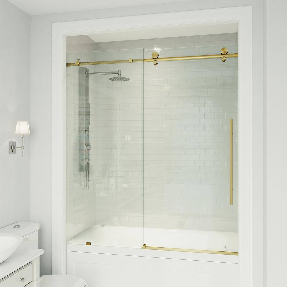 Elan E-Class 56-60" Matte Gold Frameless Sliding Tub Door with Clear Glass