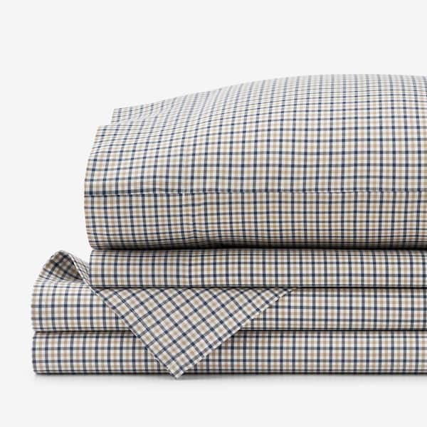 The Company Store Company Cotton Mini Check Yarn-Dyed White Multi Cotton Percale Full Sheet Set