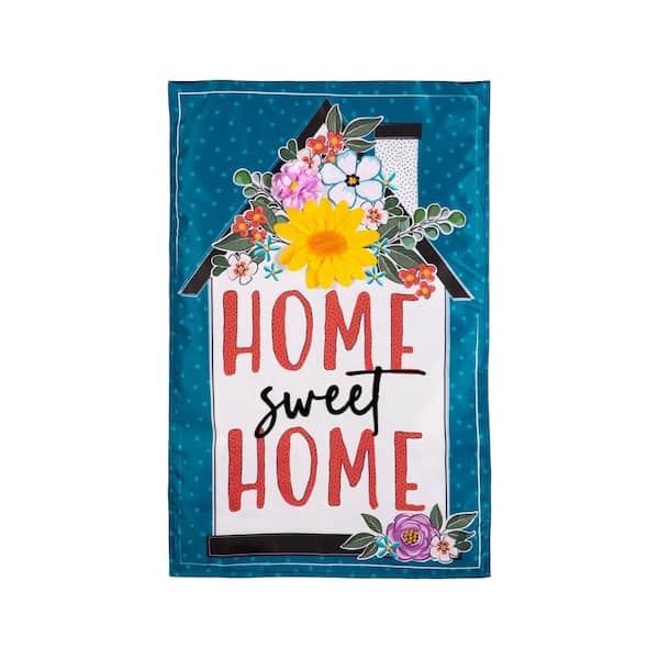 Evergreen Enterprises 2-1/3 ft. x 3-2/3 ft. Floral Home Sweet Home Applique House Flag