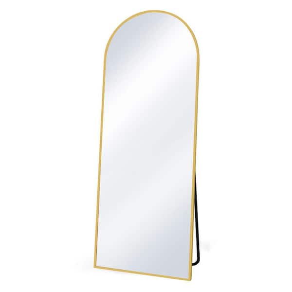 Unbranded 65 in. W x 23.6 in. H Arched Glass Framed Wall Bathroom Vanity Mirror in Gold