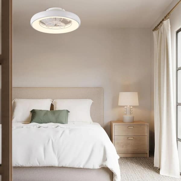 PlusDay 20 in. Modern White Enclosed Flush Mount LED Ceiling Fans