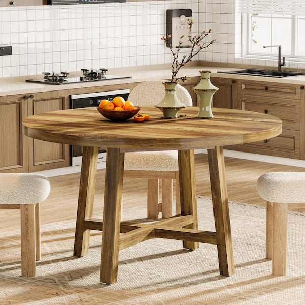 BYBLIGHT Roesler Farmhouse Light Brown Wood 47 in. W 4-Legs Dining Table, Round Dining Table Seats 4, without Chairs
