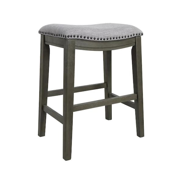 Benjara 25 in. Gray Backless Wood Frame Bar Stool with Polyster Seat (Set of 2)