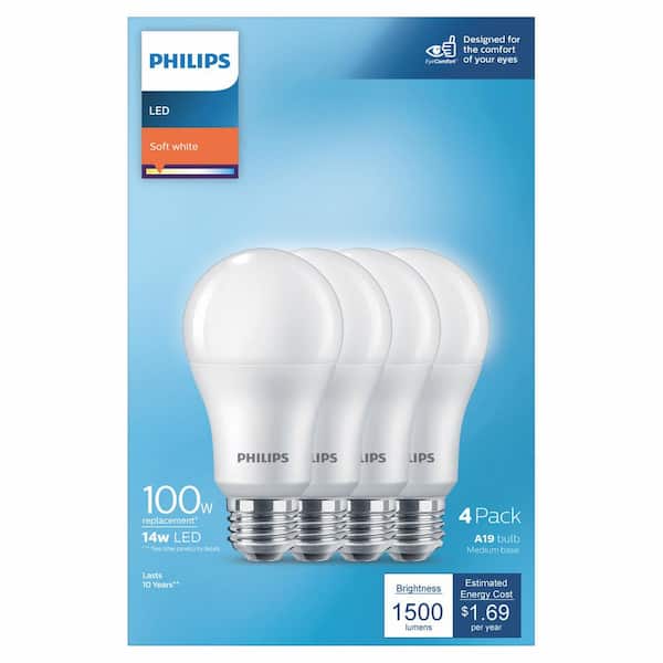 100-Watt Equivalent A19 Non-Dimmable E26 LED Light Bulb With EyeComfort Technology Soft White 2700K (4-Pack)