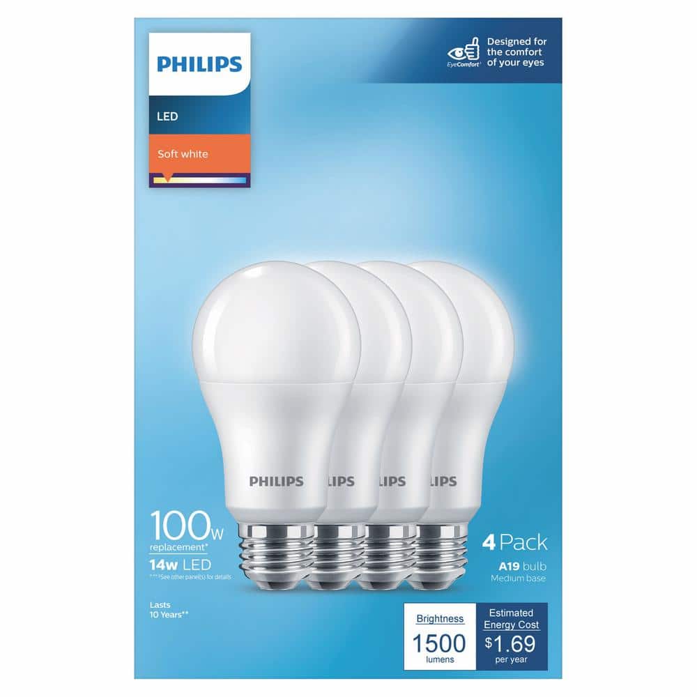 Philips Frosted Soft White A19 LED Light Bulb 4-Pack