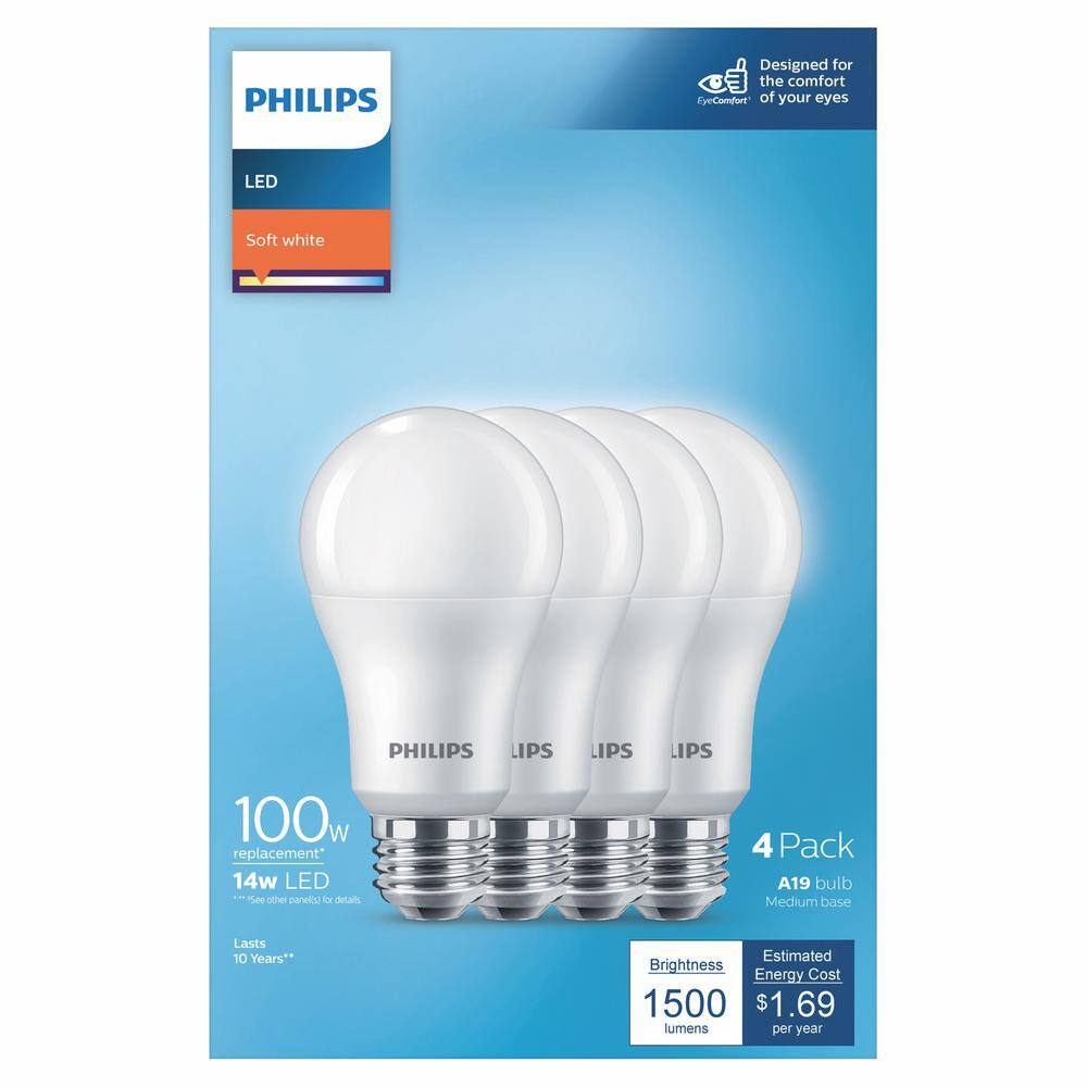 Philips Frosted Soft White A19 LED Light Bulb 4-Pack