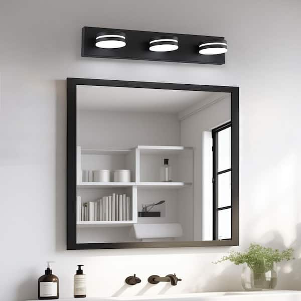 23.6 in. 3-Light Black LED Vanity Light with Dimmable 5500K Light and 270° Swivel Range Acrylic Shade